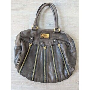 Temperley London Leather Luxury HandBag Bag Zip Y2K 90s Gold Tone Brown READ